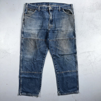 Dickies Double Knee Faded Blue Jeans 40x30  Work Wear Skate Baggy Y2K Wide Leg