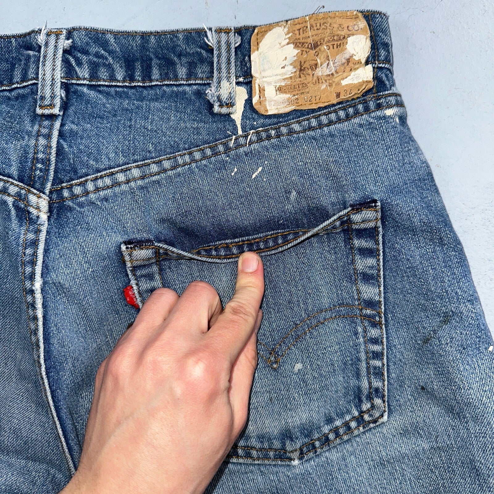 Levis 501 Vintage 80s USA XX Straight Leg Jeans Blue 20502 Paint 34x32 Act 32x30