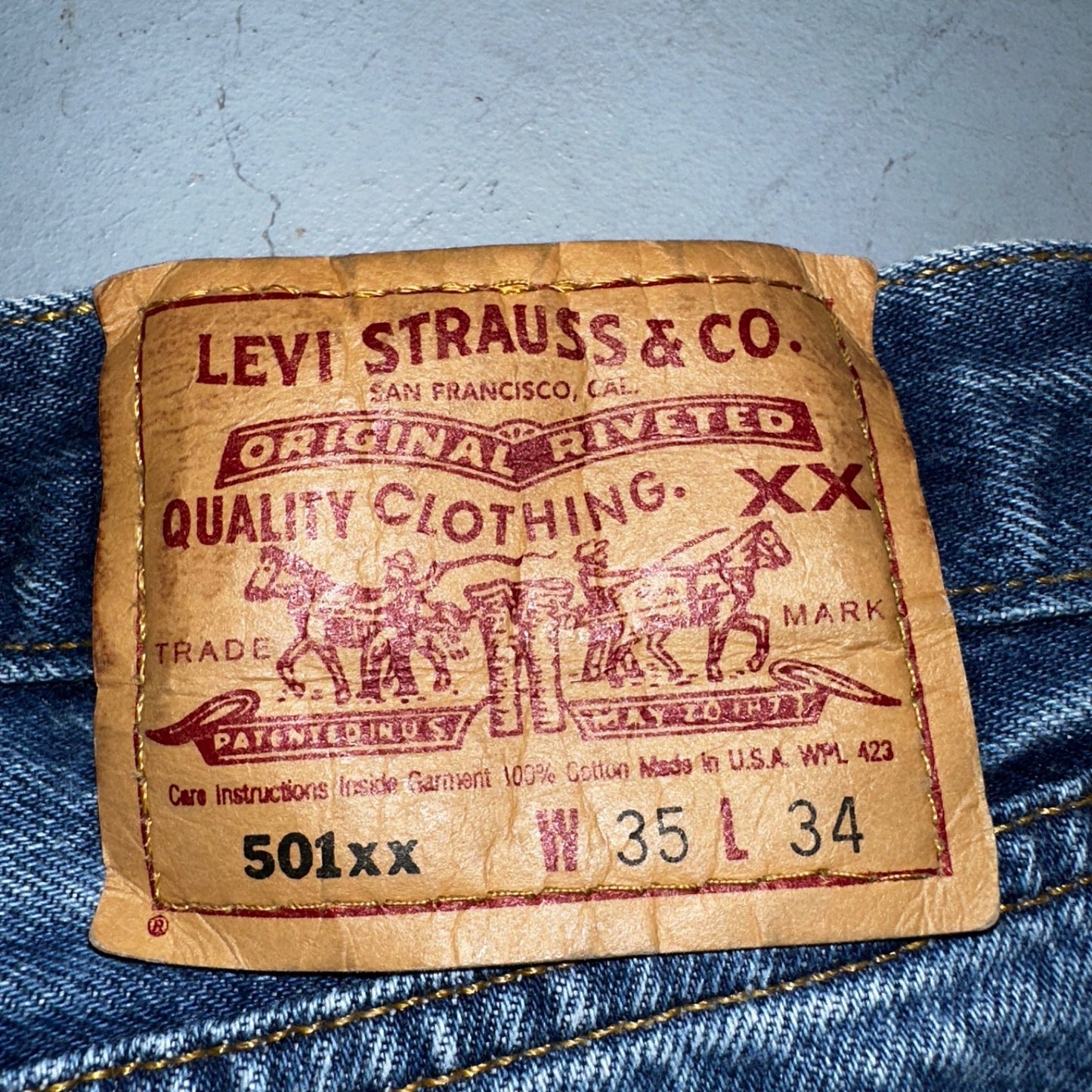 Levis 501 Vintage 90s USA XX Straight Leg Jeans Blue Light Wash 35x34 Act 32x30