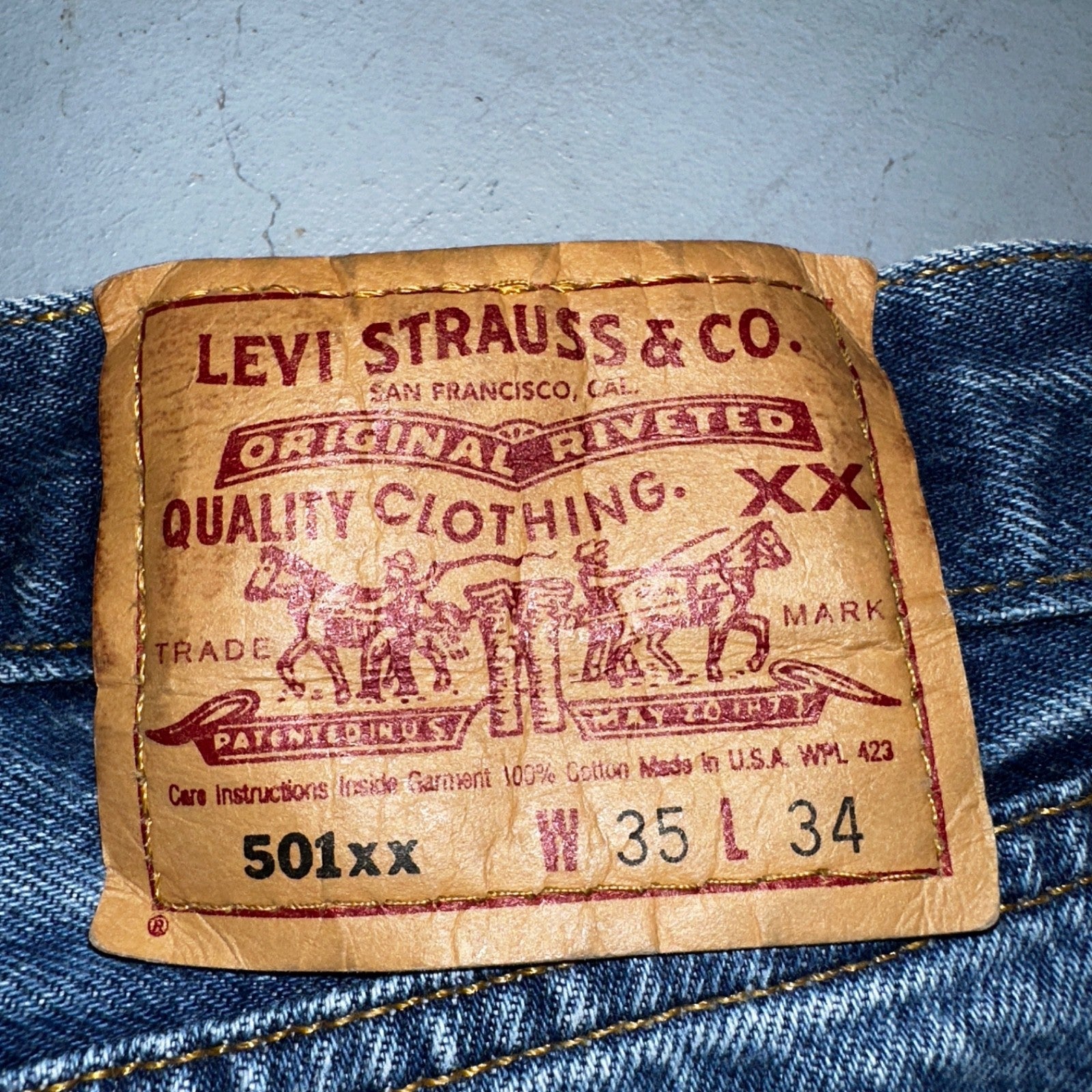 Levis 501 Vintage 90s USA XX Straight Leg Jeans Blue Light Wash 35x34 Act 32x30