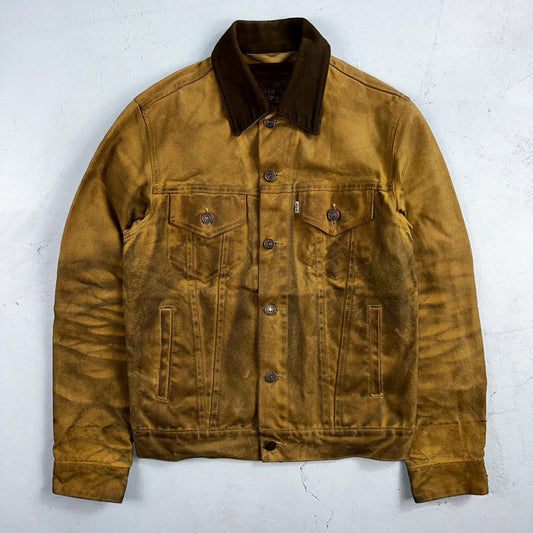 Filson x Levis Tin Cloth Trucker Jacket Men’s Small Tan Made In USA VTG Oil