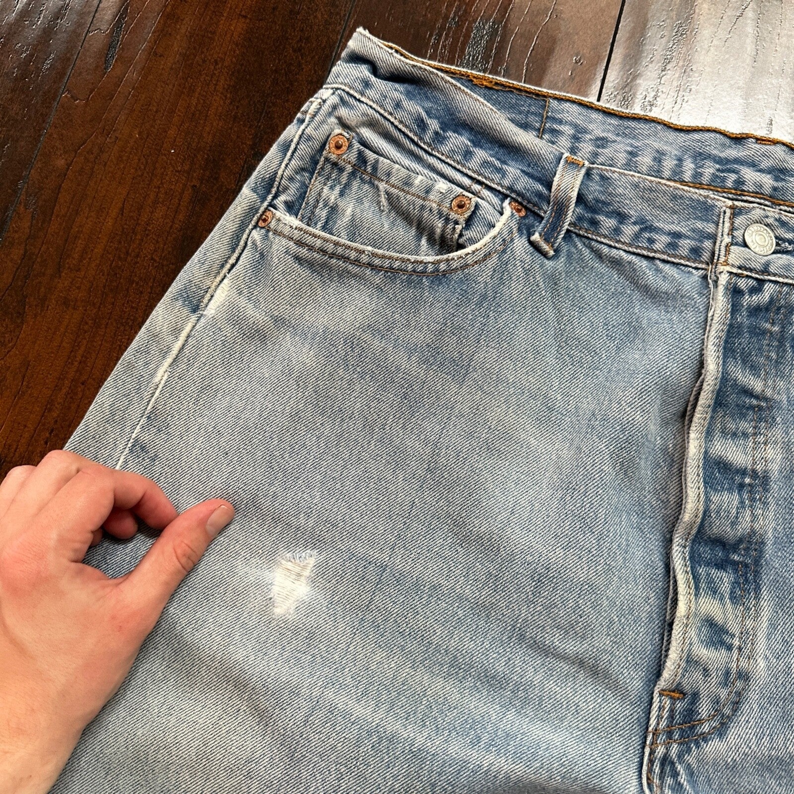 VTG 90s Levis 501 Button Fly 38x33 USA Tag Jeans Straight Wash Blue XX Act 34x28