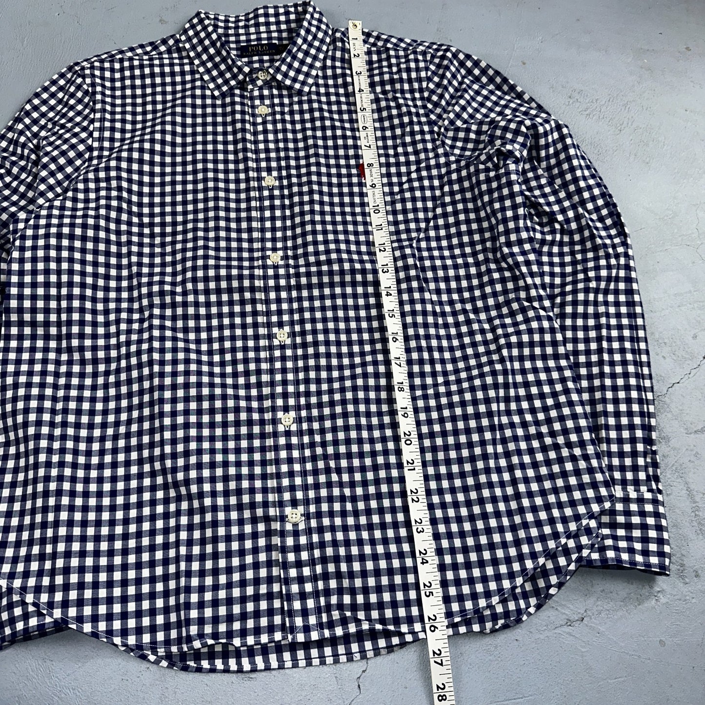 Ralph Lauren Boys XL Blue Gingham Check Long Sleeve Shirt 100% Cotton Polo