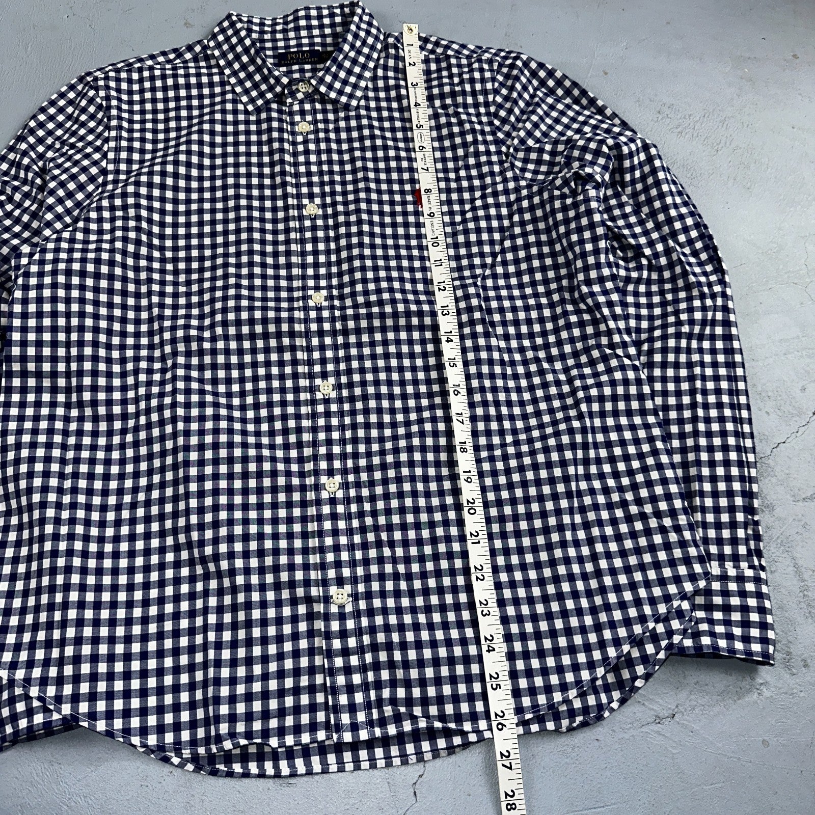 Ralph Lauren Boys XL Blue Gingham Check Long Sleeve Shirt 100% Cotton Polo