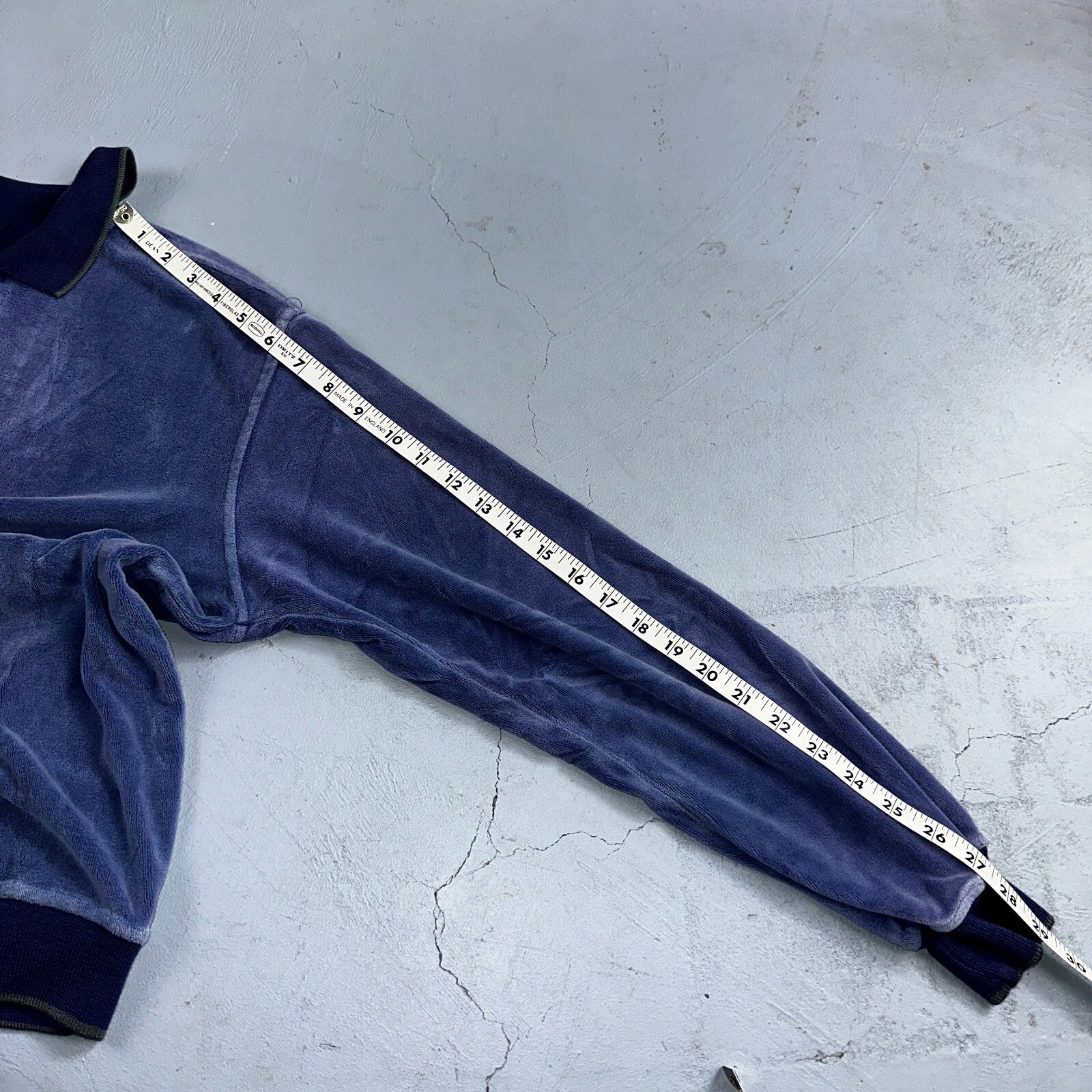 Velour Polo Shirt Hartog Marines Mens VTG 70s L USA Blue 1970s Rockabilly Worn