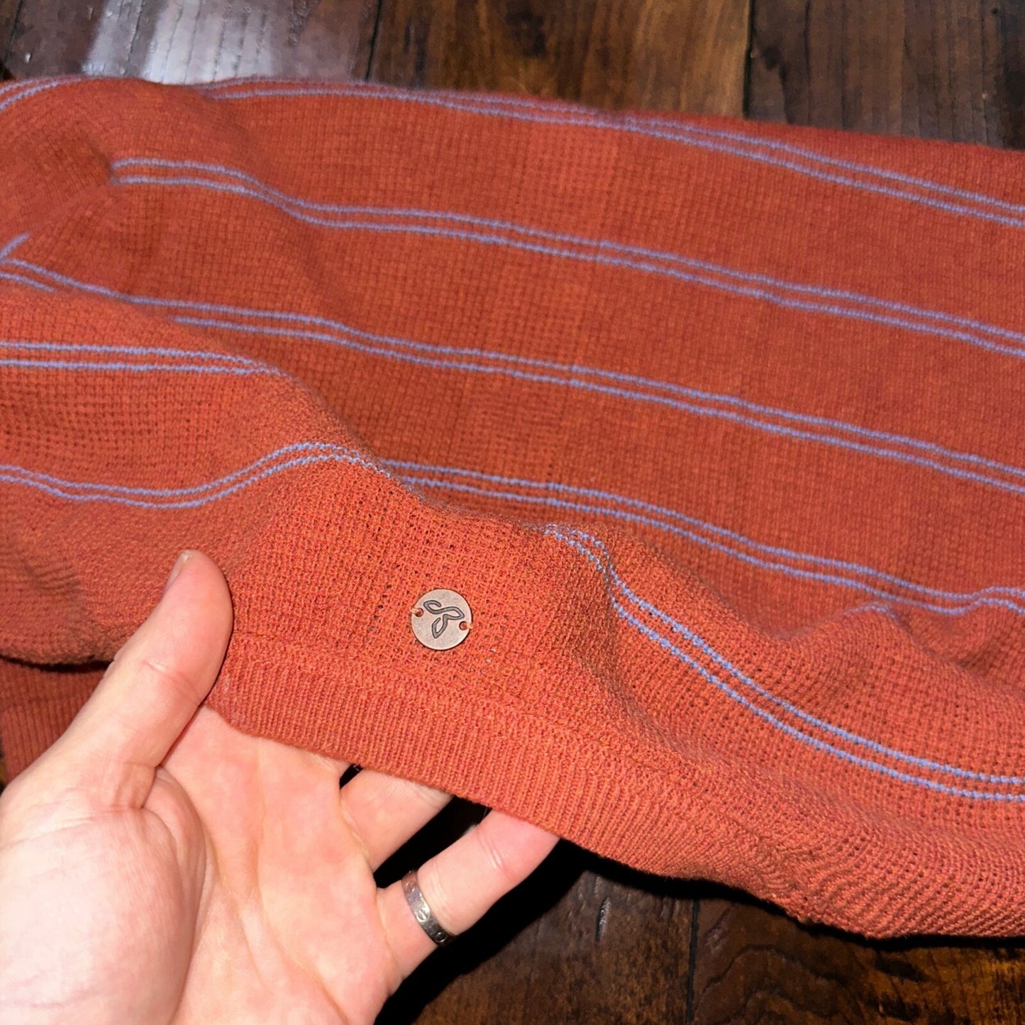 Prana Women Size Small Crew Neck Stripe Long Sleeve T-shirt V Neck Orange