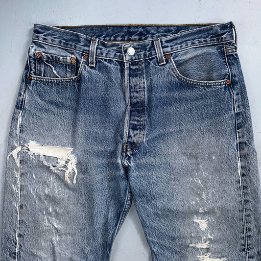 Levis 501 Vintage 90s USA XX Straight Leg Jeans Blue Light Wash 35x32 Act 31x29
