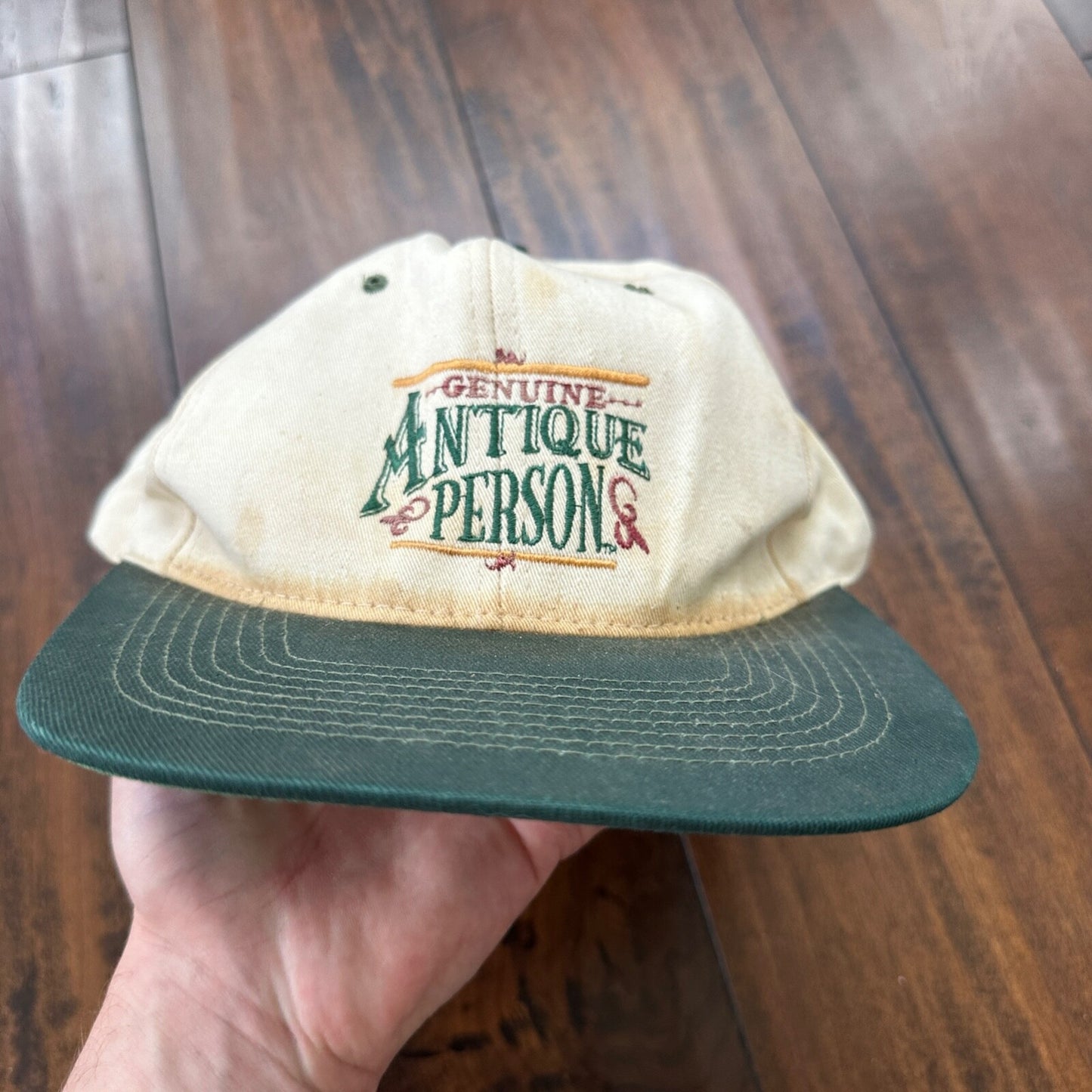 Antique Person BROKEN VTG Hat Cap Snapback Genuine Funny Humor Old Trash Hunt