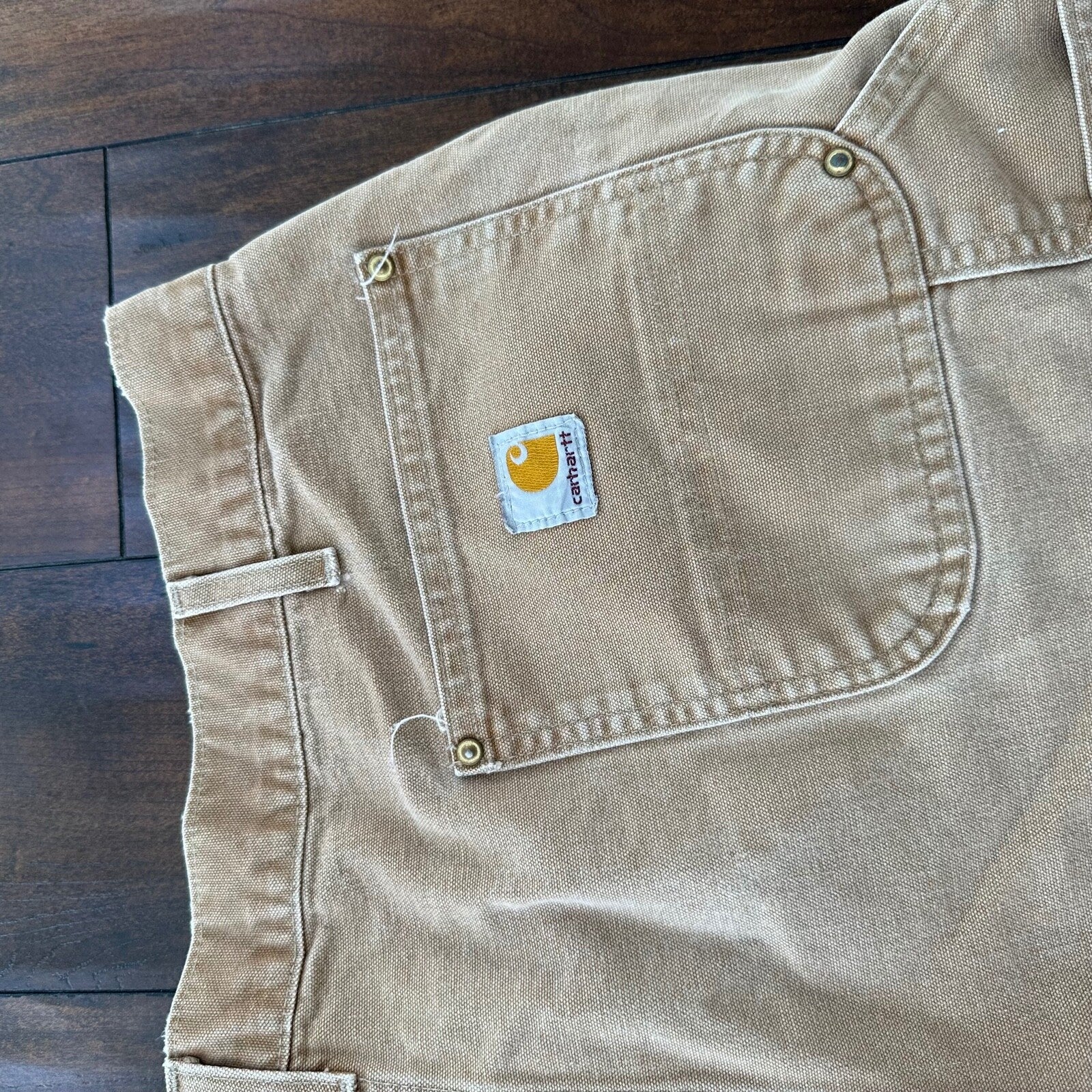 VTG USA Carhartt Thrashed Double Knee Work Dungaree Duck Brown 90s Pants 42x32