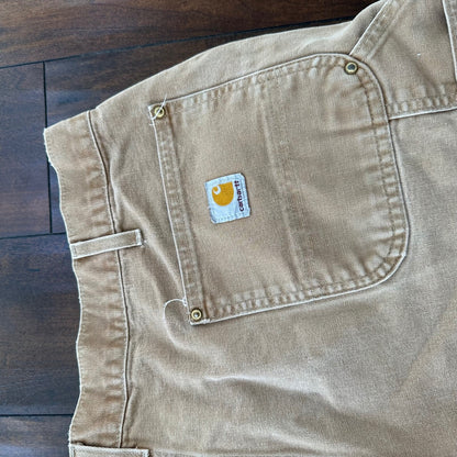 VTG USA Carhartt Thrashed Double Knee Work Dungaree Duck Brown 90s Pants 42x32