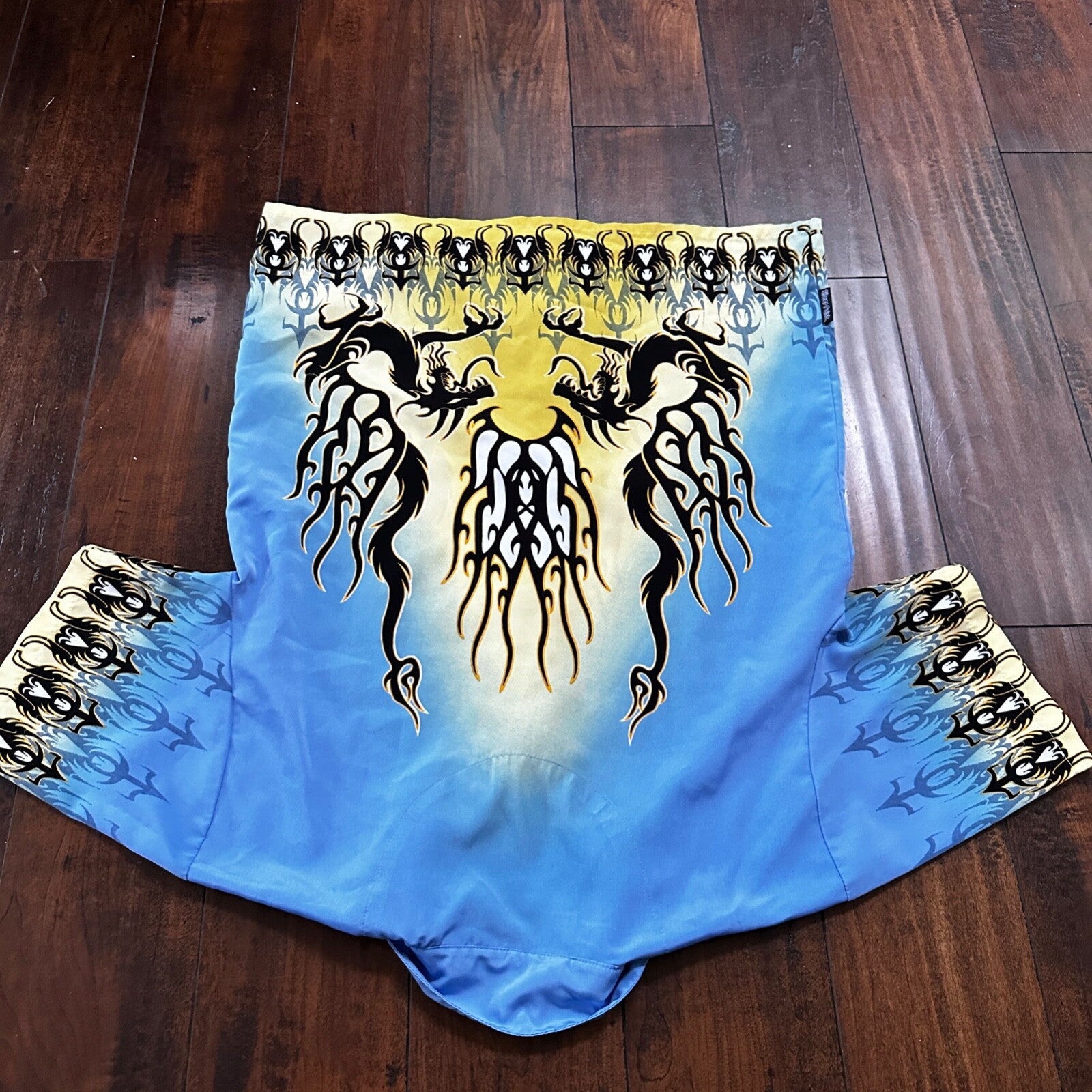 VTG Y2K Silver Point Blue Tribal Button Down Shirt Size L 1980s Ricky Trailer