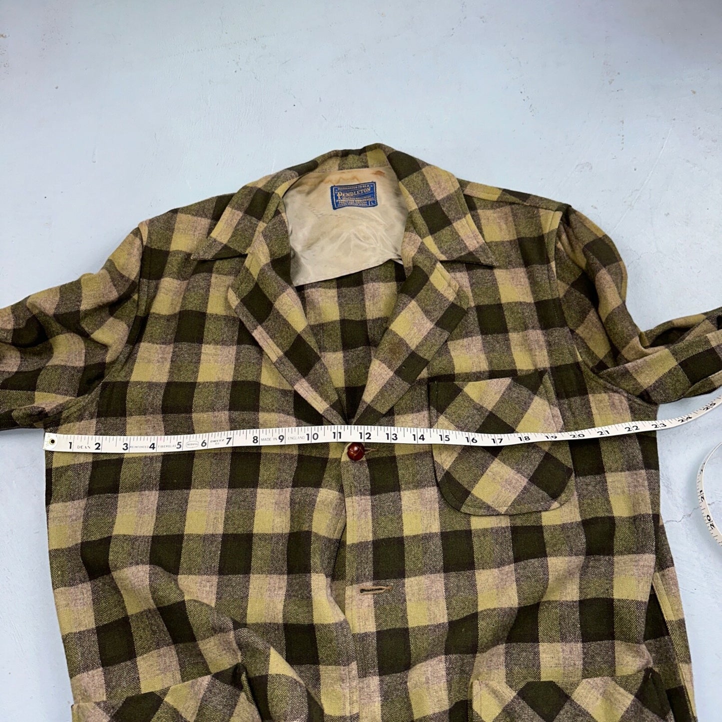 Pendleton 49er Blazer Mens L Yellow Green Wool Plaid Jacket Vintage 60s 1960s