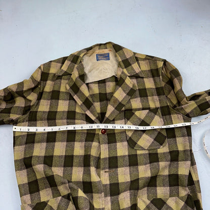 Pendleton 49er Blazer Mens L Yellow Green Wool Plaid Jacket Vintage 60s 1960s