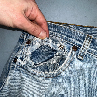 Levis 501 Vintage 90s USA XX Straight Leg Jeans Blue Light Wash 34x34 Act 32x33