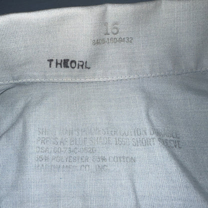 1973 US Army Vietnam War Men Blue Button Long Sleeve Shirt 16 DSA-100 1970s 70s