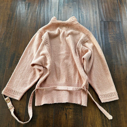 VTG 1960s Pink Knit Cardigan Sweater Rockabilly 60s Wool Belted Chapter House