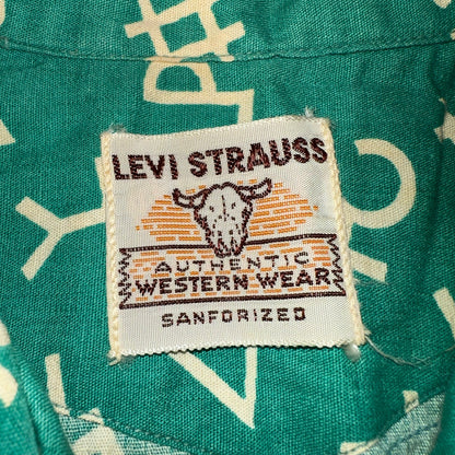 Levis 1950s Shorthorn Novelty Print Pearl Snap Sawtooth Shirt Rockabilly Western