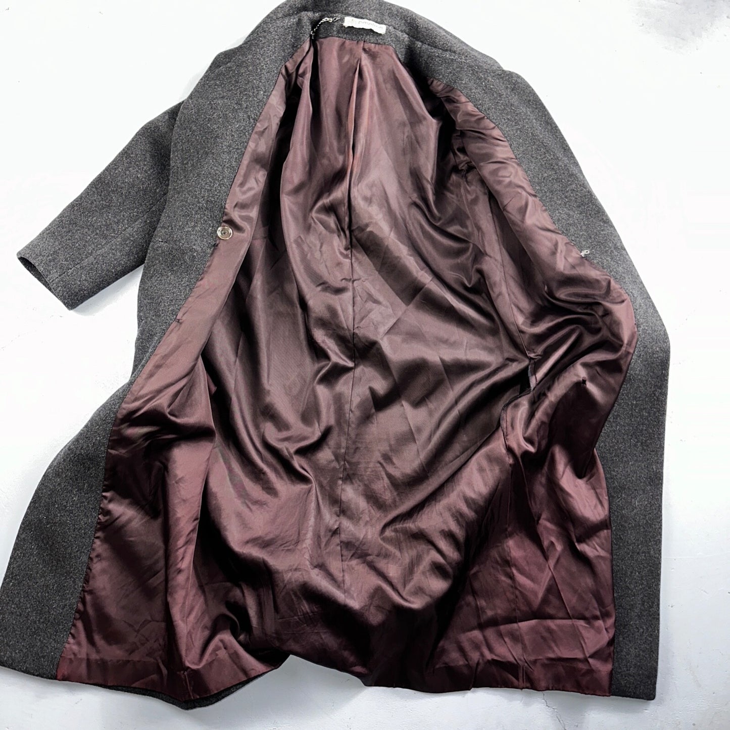 VTG Pavilion Petite Gray Coat  Womens  Double Breasted Long Trench Overcoat Sz L