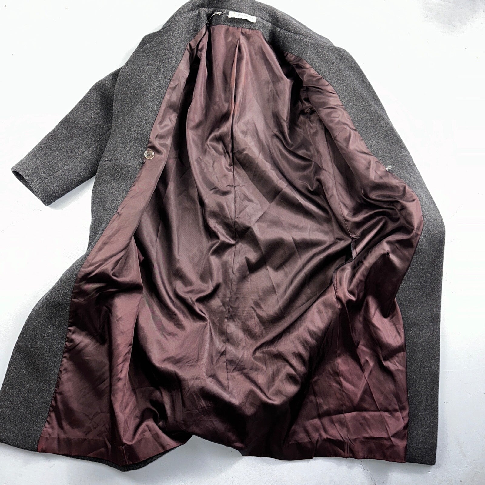 VTG Pavilion Petite Gray Coat  Womens  Double Breasted Long Trench Overcoat Sz L