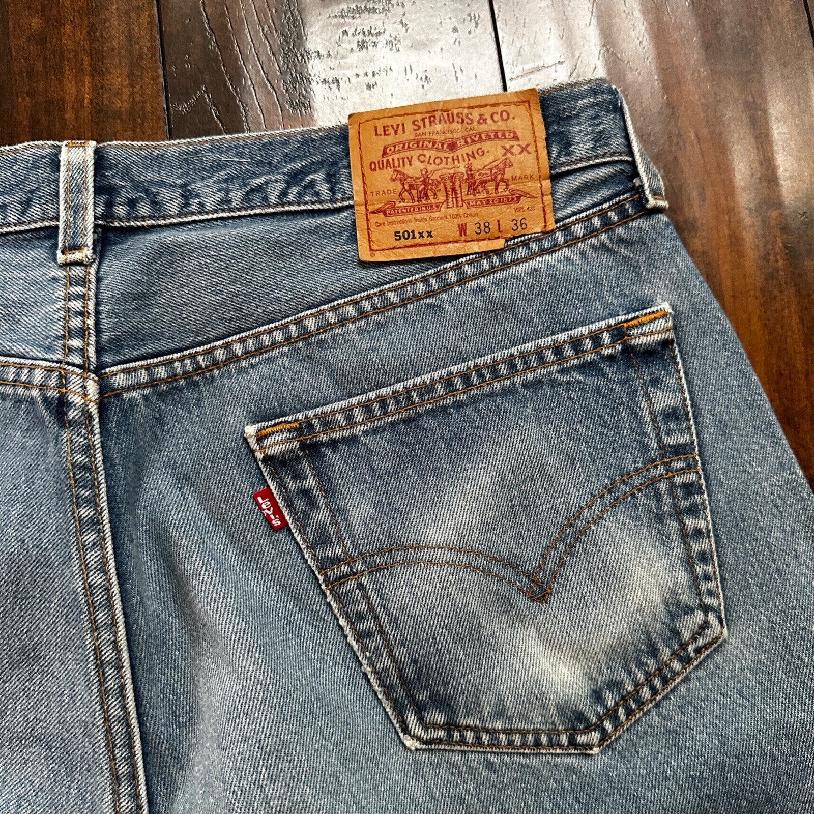 VTG 90s Levis 501 Button Fly 38x36 USA Tag Jeans Straight Wash Blue XX Act 35x32