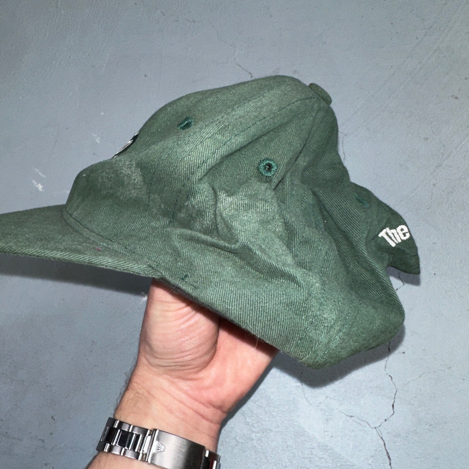 Vintage 7up Hat Made In USA Snap Back Trucker Style Worn Green 90s Heavy Used