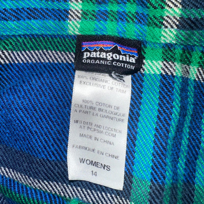 Patagonia Womens 14 Heavy Flannel Long Sleeve Shirt Button Up Blue Green Plaid