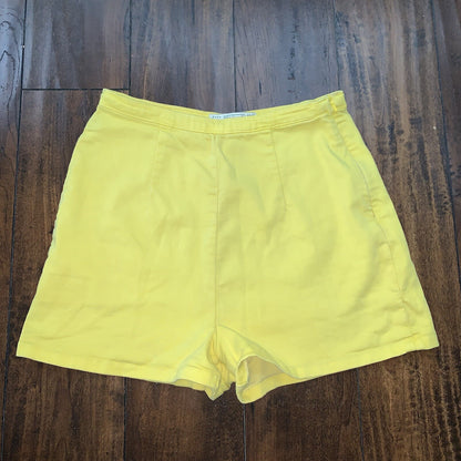 Zara Womens Small 6 Yellow Pleated Front Pockets Shorts Boho Festival