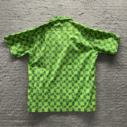Vintage 50s Hawaiian Aloha Print Shirt Rockabilly Honolulu 60s Button Green