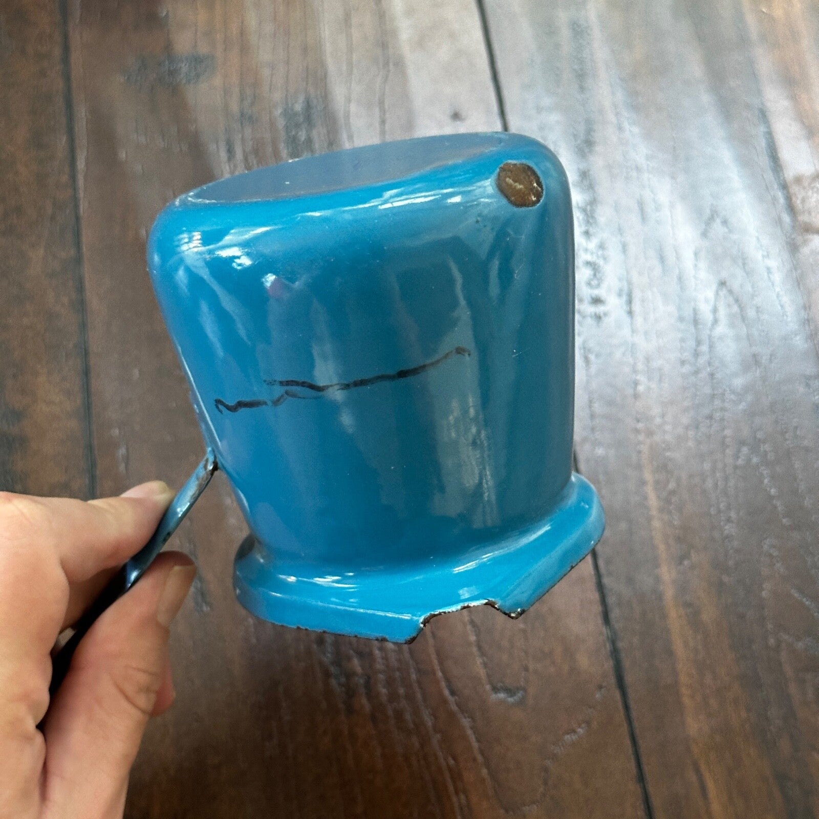 VTG Antique Blue Milk Warmer Primitive Cooking Pot Barista Tool Poland