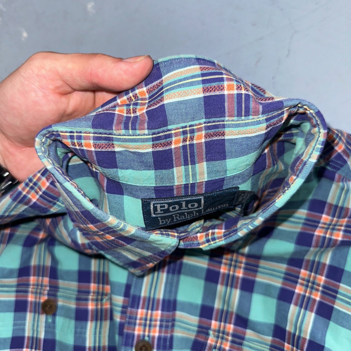 Polo Ralph Lauren Mens Long Sleeve Button Down Shirt Size M Plaid Green Blue