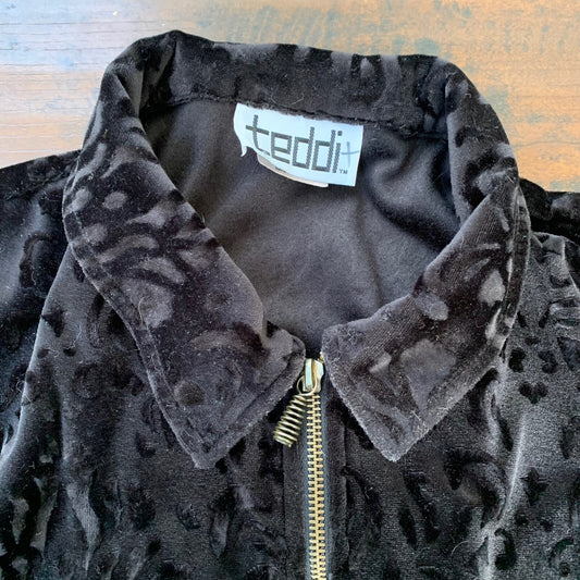 Womens Teddi Zip Up Jacket Size Large L Black Figure 80s 90s USA Cool 