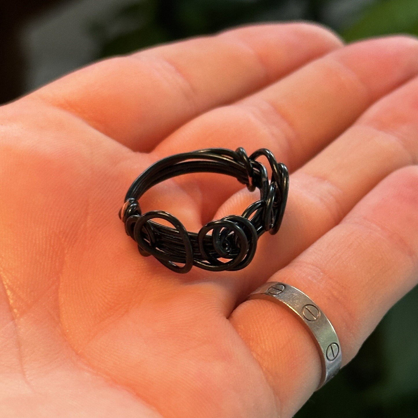 Homemade Wire Black Created Women's Wedding Band Ring Cute Y2K VTG Cool 90s