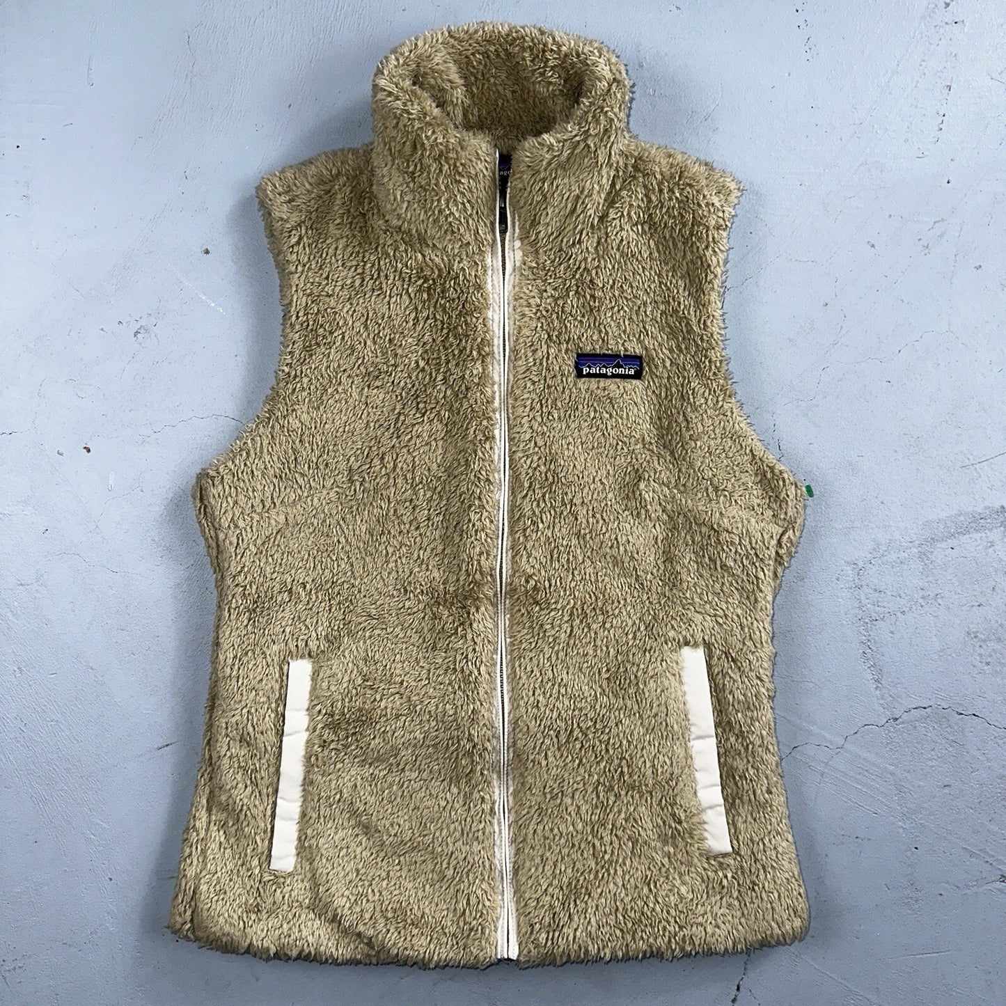 Patagonia Los Gatos El Cap Khaki Beige Teddy Fleece Full Zip Vest - XS Small