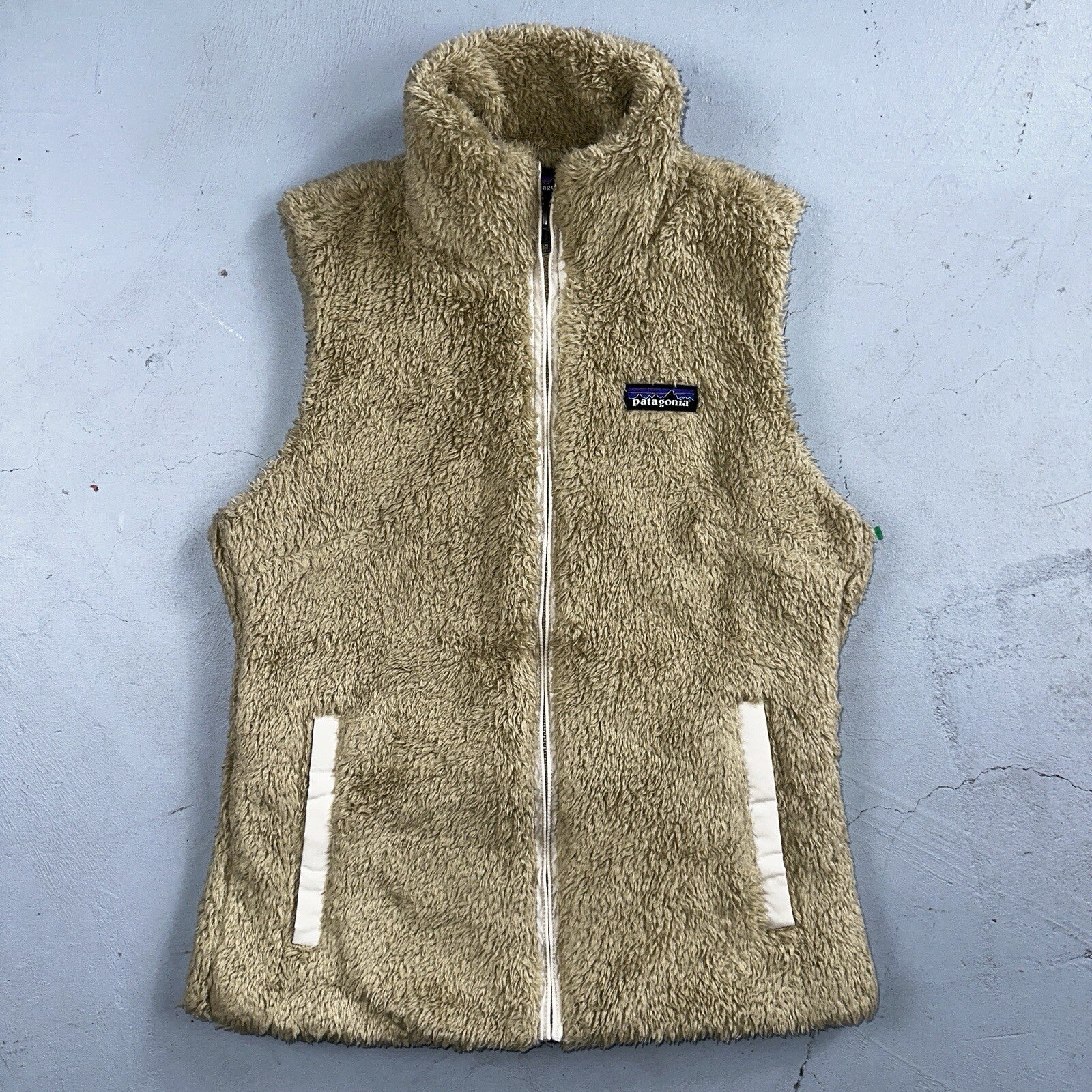 Patagonia Los Gatos El Cap Khaki Beige Teddy Fleece Full Zip Vest - XS Small
