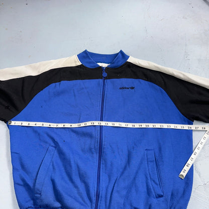Adidas 80s 90s VTG Logo Sweater XL Blue Full Zip Sweatshirt Mens Burn Hole
