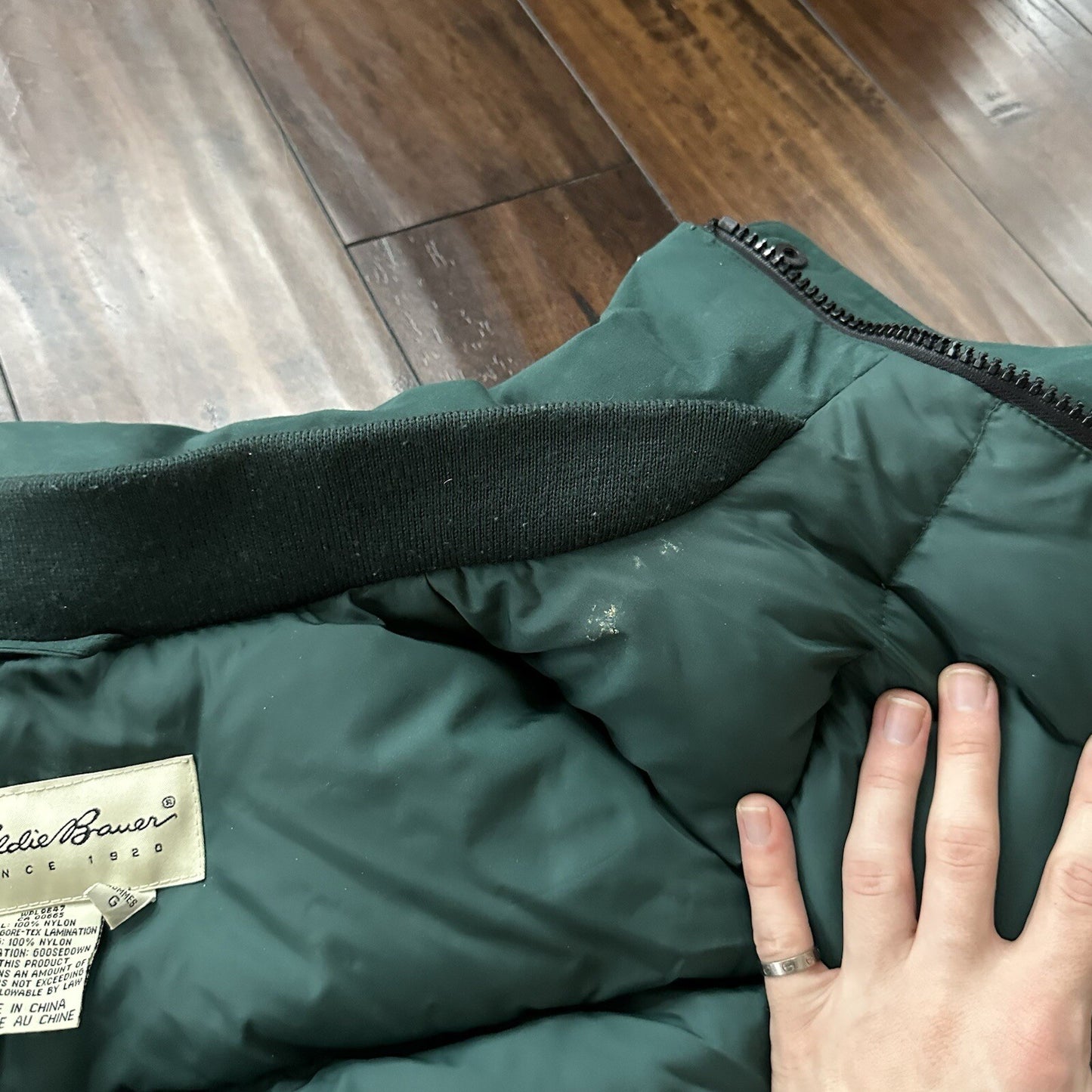 Vtg Eddie Bauer Mens L Goose Down Puffer Jacket Parka Coat Gore Tex Zip 80s 90s