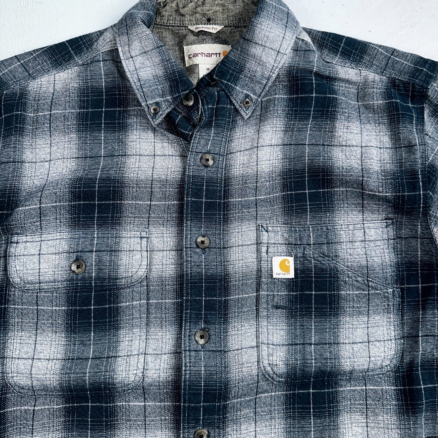 Carhartt M Regular Flannel Shirt Blue Down Grey Workwear Casual 102828 437