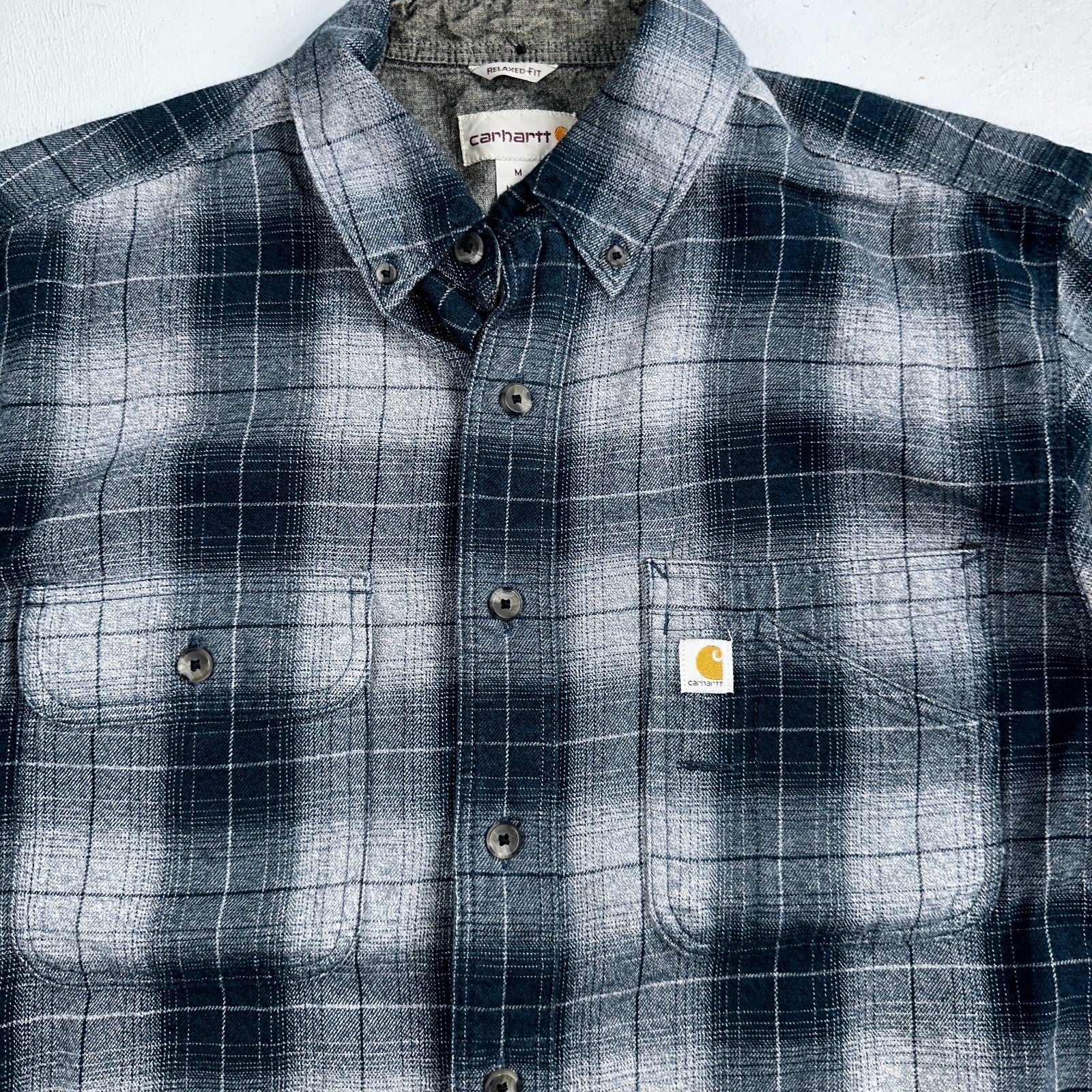 Carhartt M Regular Flannel Shirt Blue Down Grey Workwear Casual 102828 437