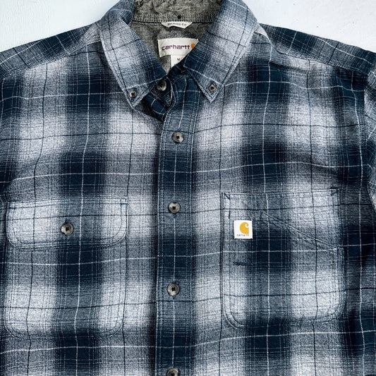 Carhartt M Regular Flannel Shirt Blue Down Grey Workwear Casual 102828 437
