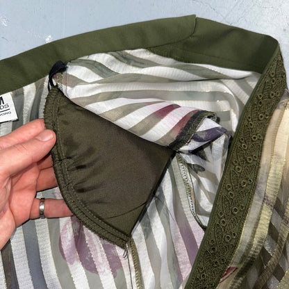 R&M Richards Karen Kwong Womens Blouse Gold Print Chain Shoulder Pads 14 USA VTG