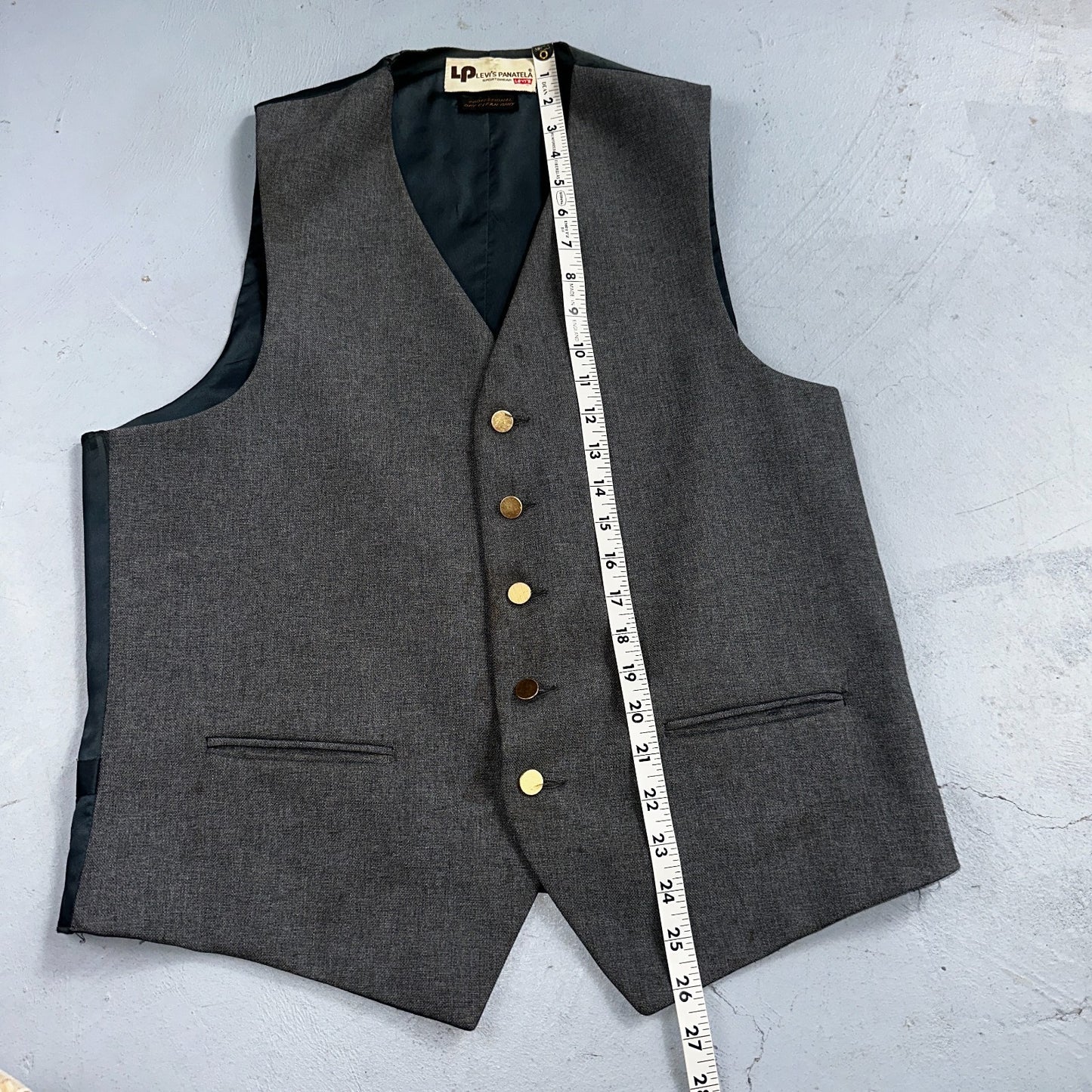 VTG Mens 2 PC Suit 44L Jacket Coat Vest Gray Levis Panatela Wool 80s