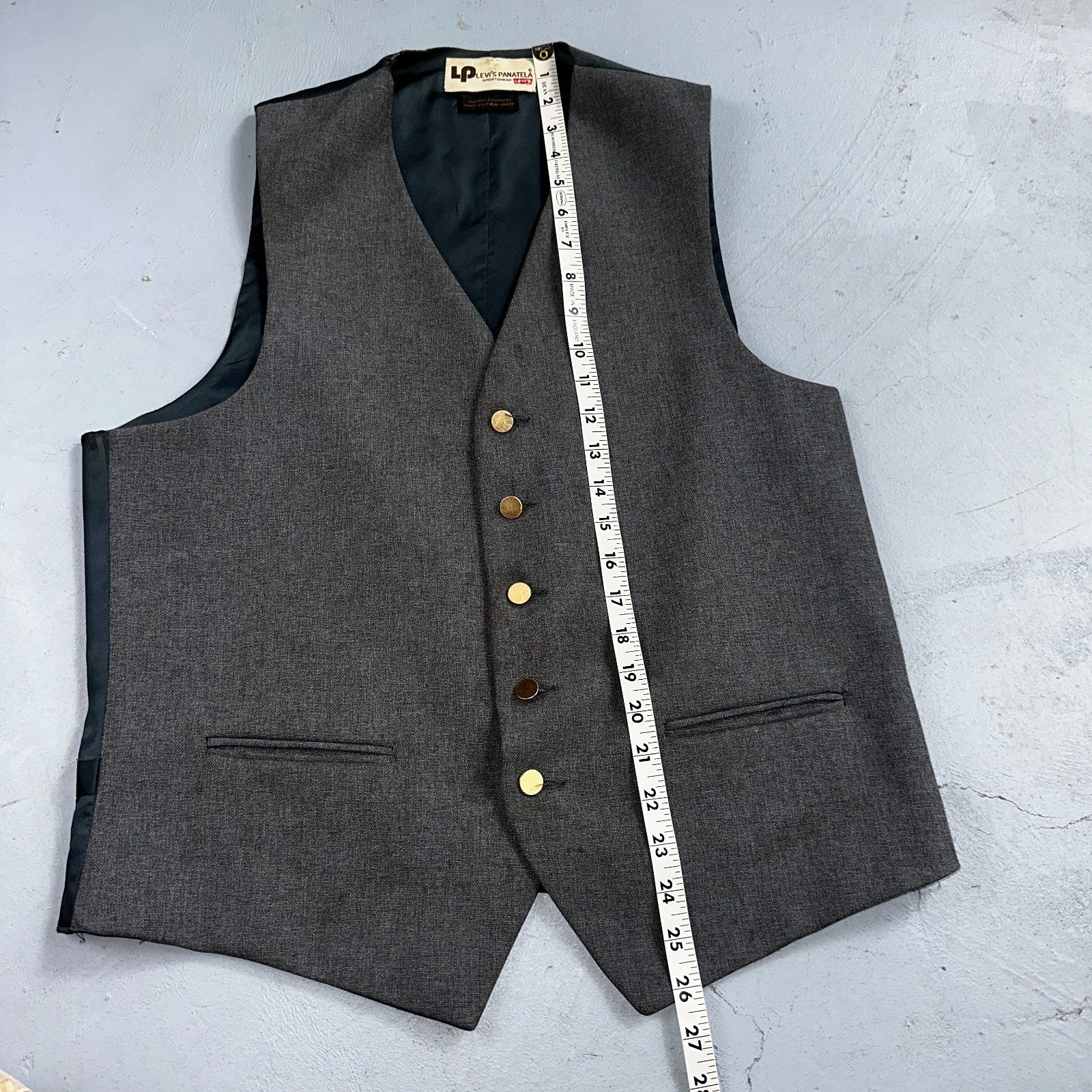 VTG Mens 2 PC Suit 44L Jacket Coat Vest Gray Levis Panatela Wool 80s