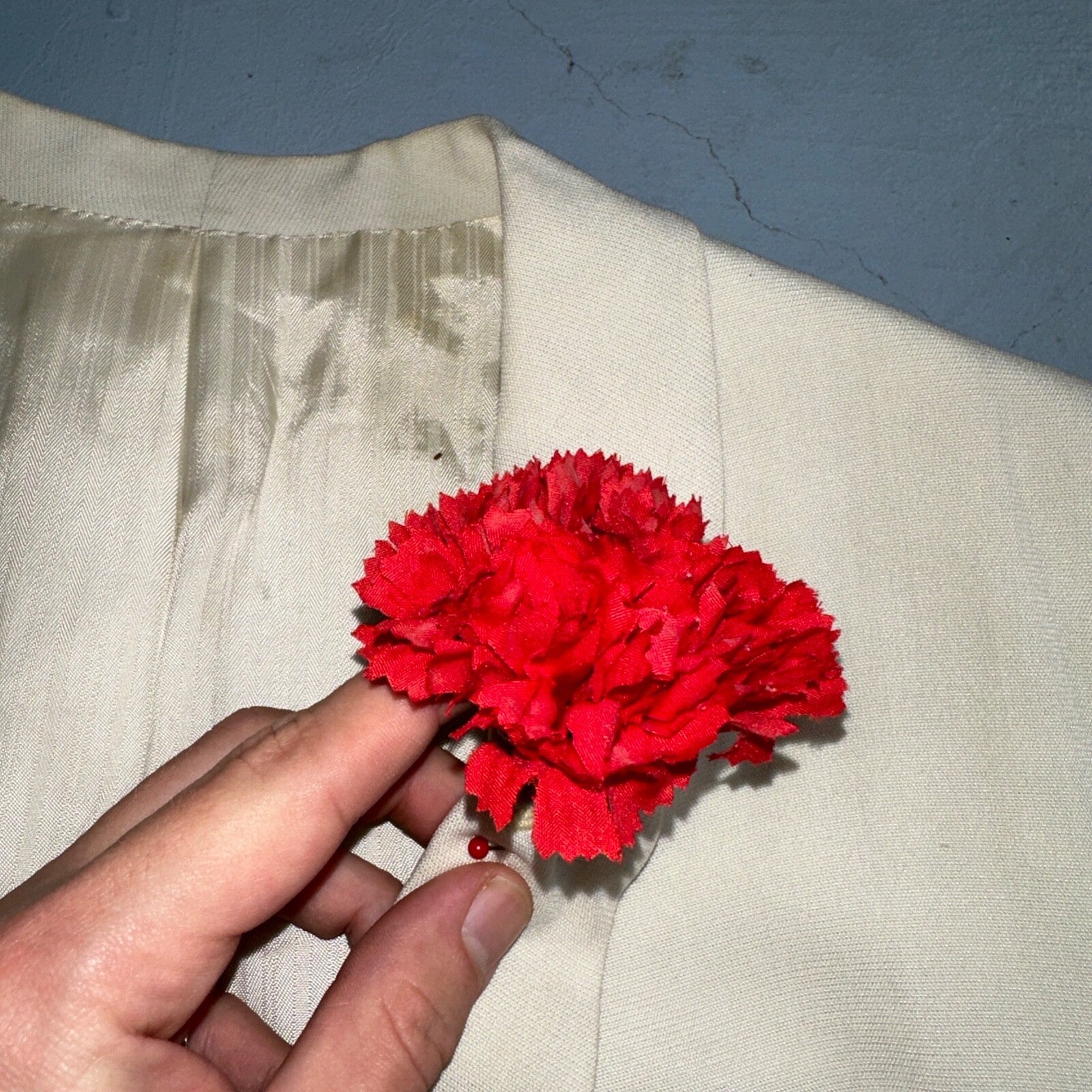 VTG Mens Suit 42 Jacket Coat 1970s Rockabilly 60s 70s USA White Thin Cream Rose