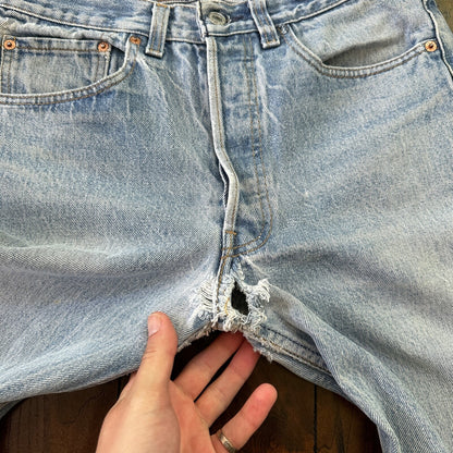 VTG 90s Levis 501 Button Fly 32x34 USA Tag Jeans Straight Wash Blue XX Act 29x29