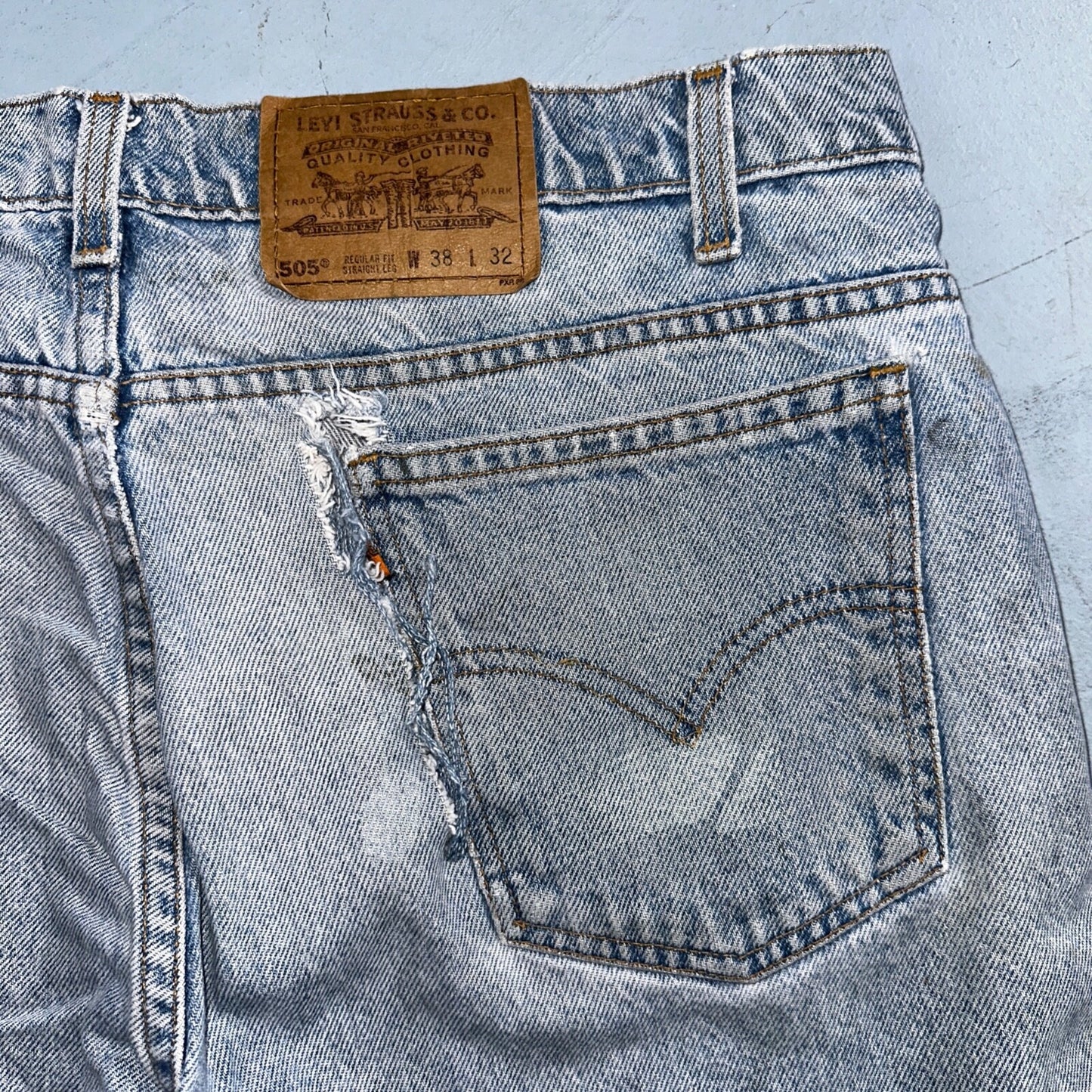 Levis 505 Vintage 90s Mexico Orange Tab Jeans 38x32 Blue Light Wash Act 36x30