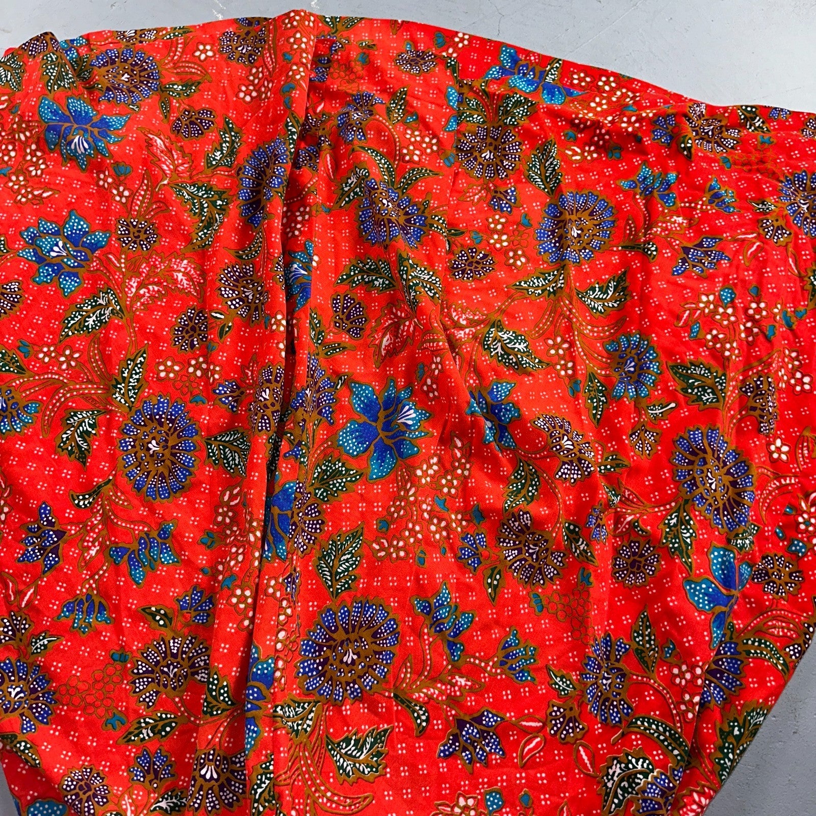 Vintage Denise Maxi Dress Red Floral Batik Boho 70s Style Hermosa Beach CA Rare