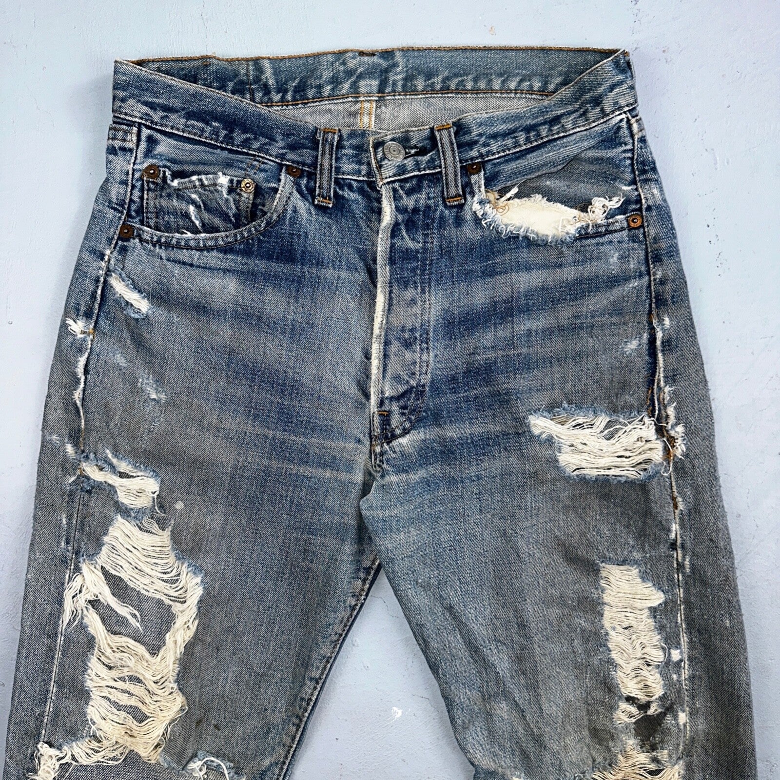 Levis 501 Vintage 70s SS Redline Selvedge USA 66 Jeans Thrashed 31x34 Act 29x30