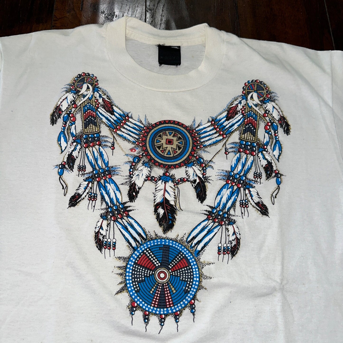 Tribal Vintage T Shirt Tattoo Feathers Tribe USA Screen Stars White Single Stitc