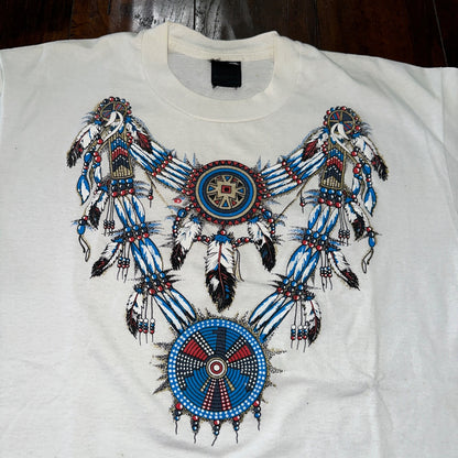 Tribal Vintage T Shirt Tattoo Feathers Tribe USA Screen Stars White Single Stitc