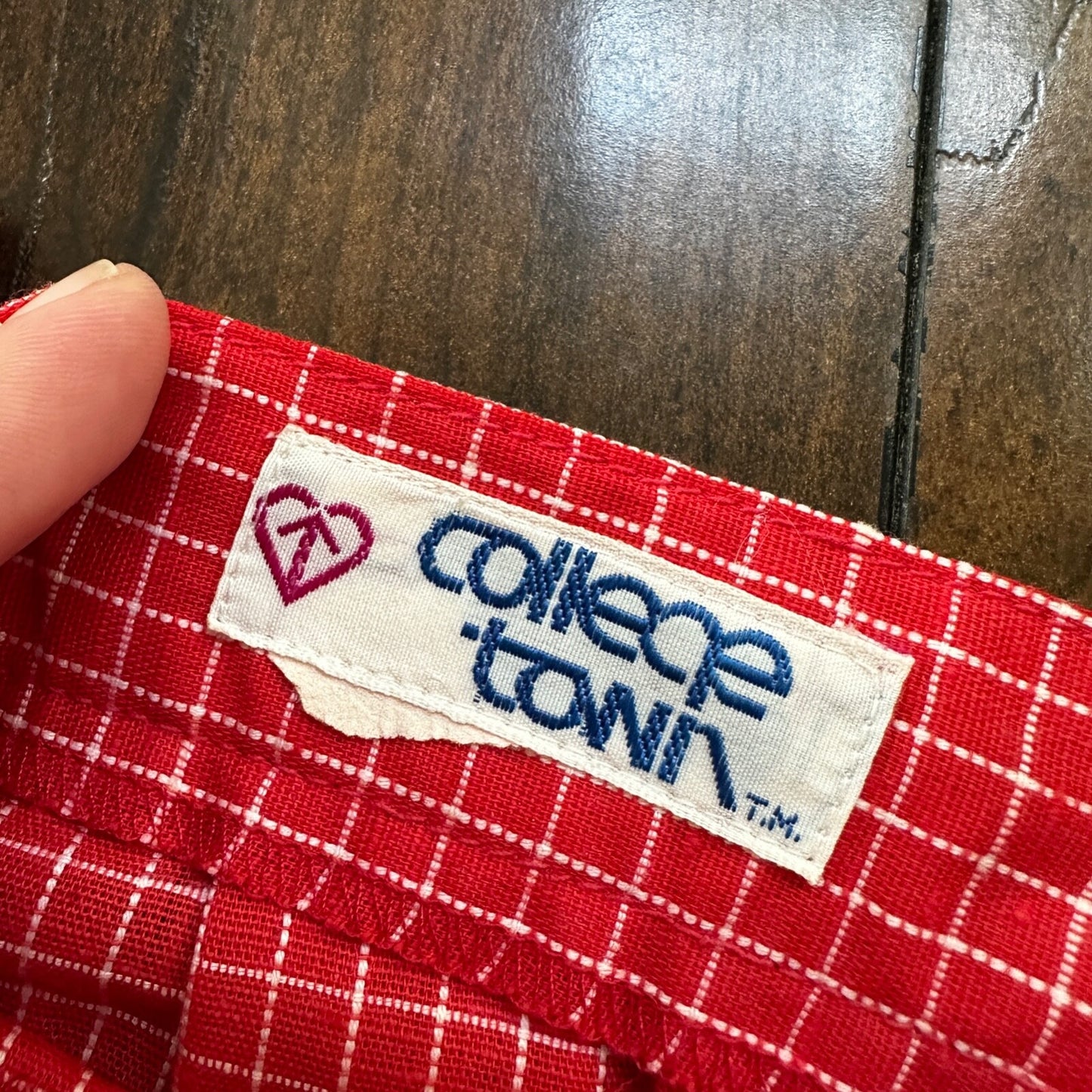 VTG College Town Red Checkered Knee To Midi Skirt Small Shorts RARE Rockabilly